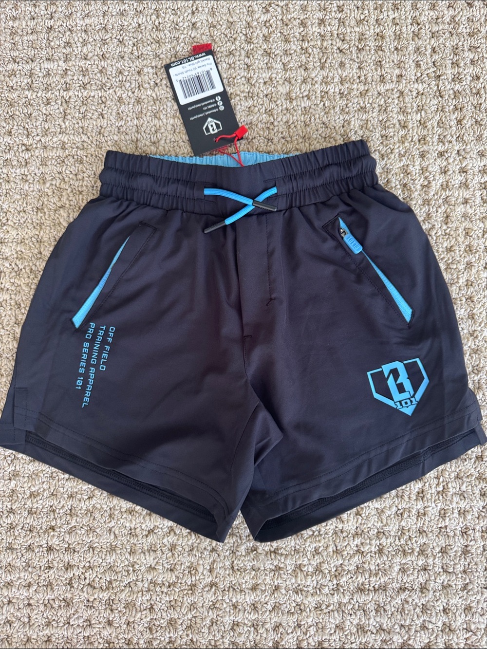 Black Kids Athletic Shorts with Blue Accents